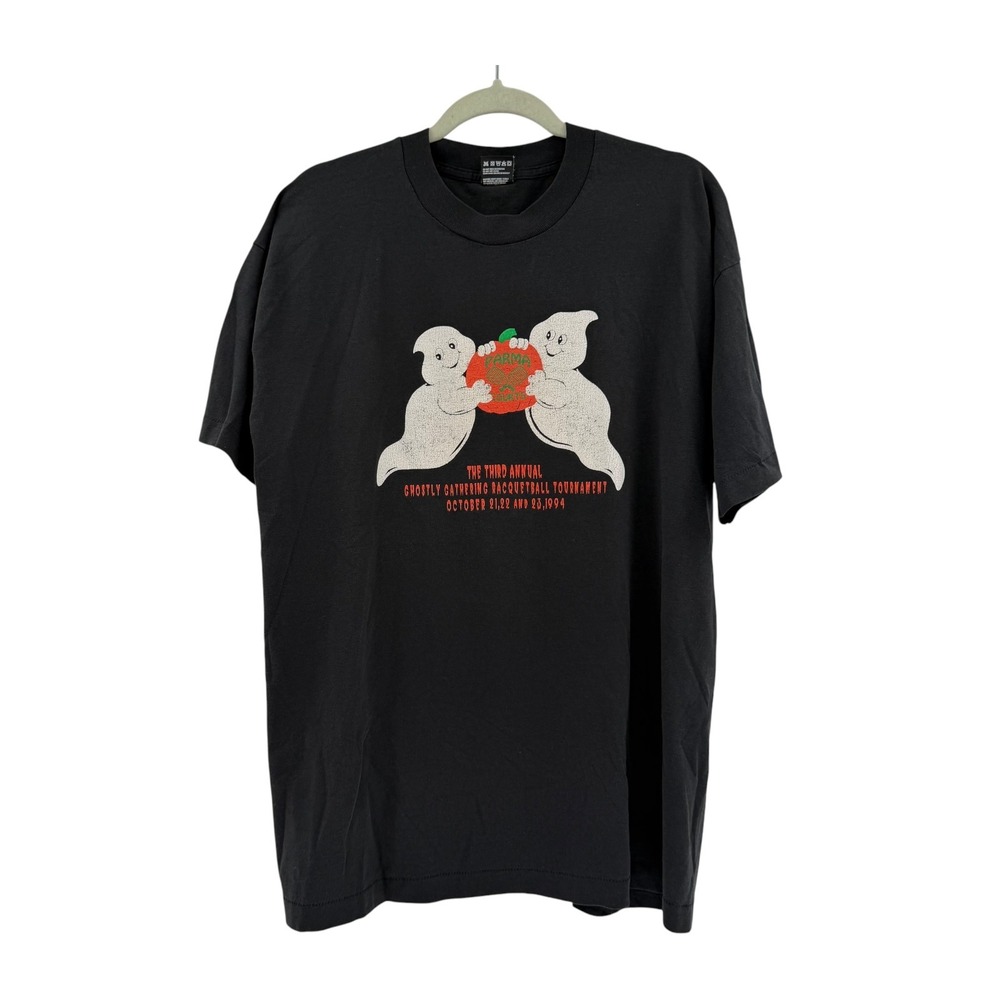 Vintage 1994 Halloween Ghostly Gathering Racquetball Single Stitch Tee Black XL